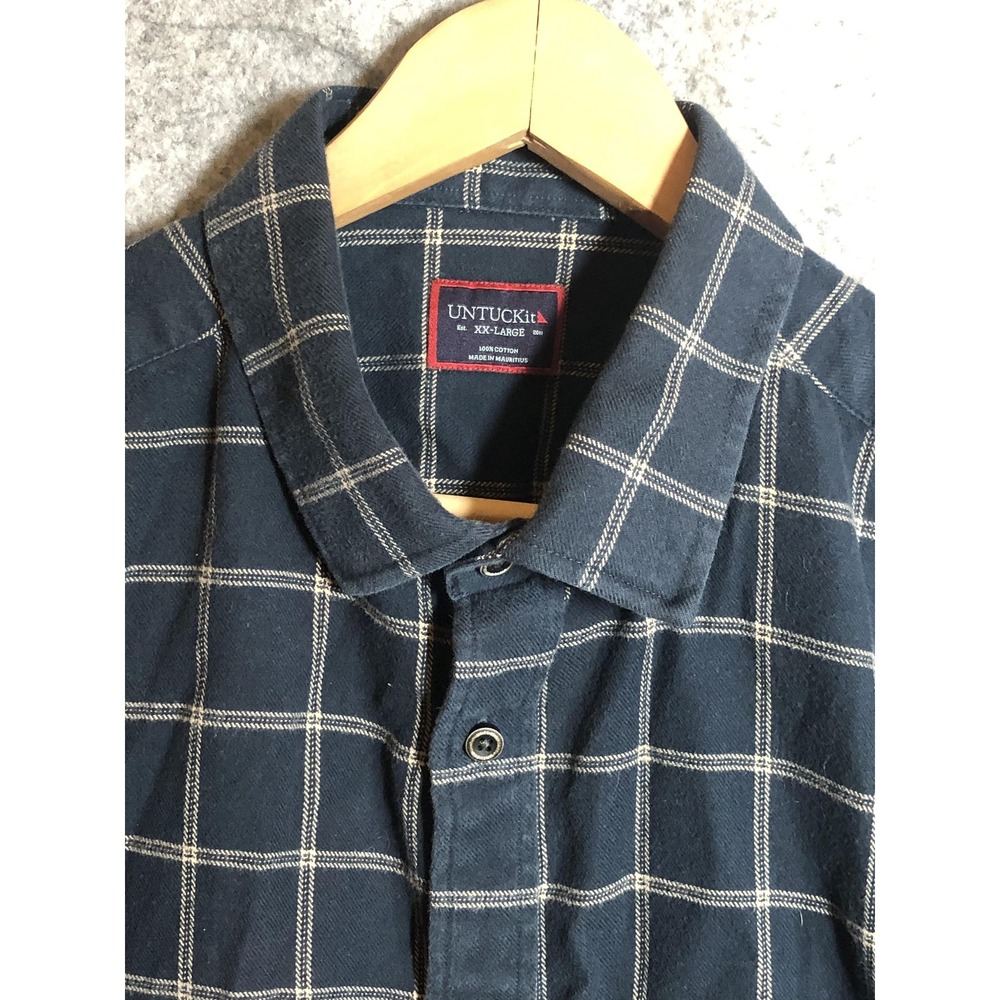 UNTUCKit Shirt Mens 2XL Blue Check Flannel Button Front Long Sleeve‎ Casual